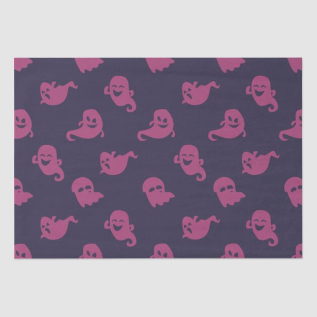 Dark Pink Ghosts Dark Purple Halloween Tissue Paper (Front)