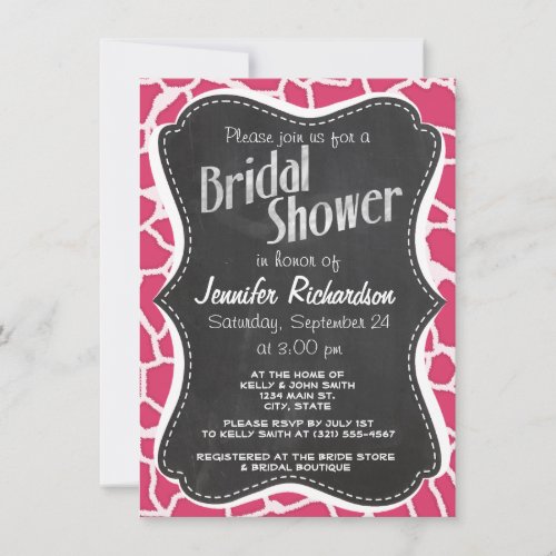 Dark Pink Giraffe Animal Print; Chalkboard Custom Invitations