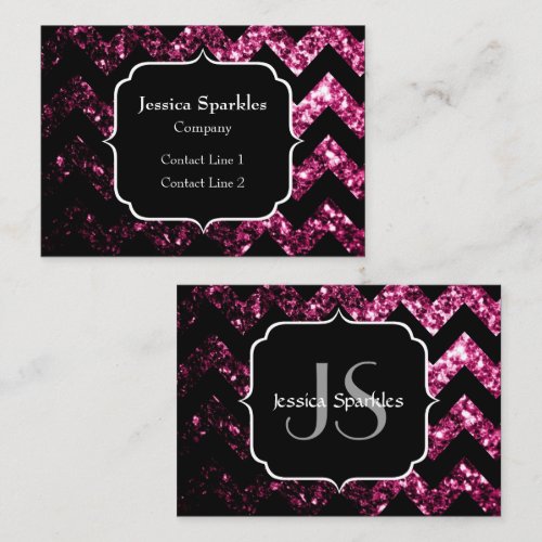 Beautiful Pink sparkles with Chevron and Monogram Business Card Templates