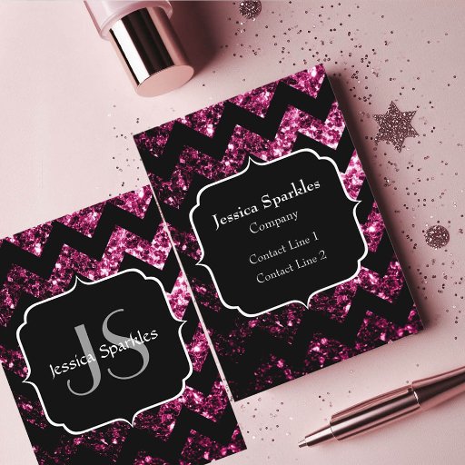 Customizable Beautiful Pink sparkles with Chevron and Monogram Business Cards