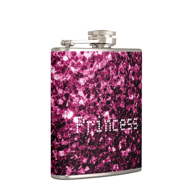 Dark Pink glitter sparkles Princess Personalize Flask (Right)