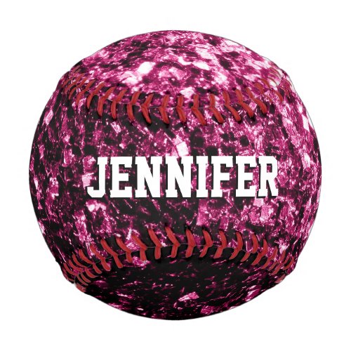 Dark pink glitter sparkles Your name Team Baseball