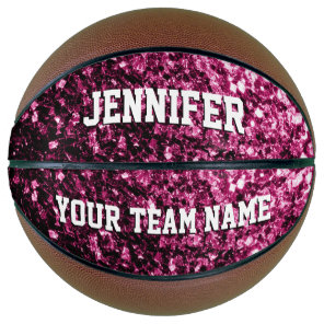 Dark pink glitter sparkles Your name Team Basketball