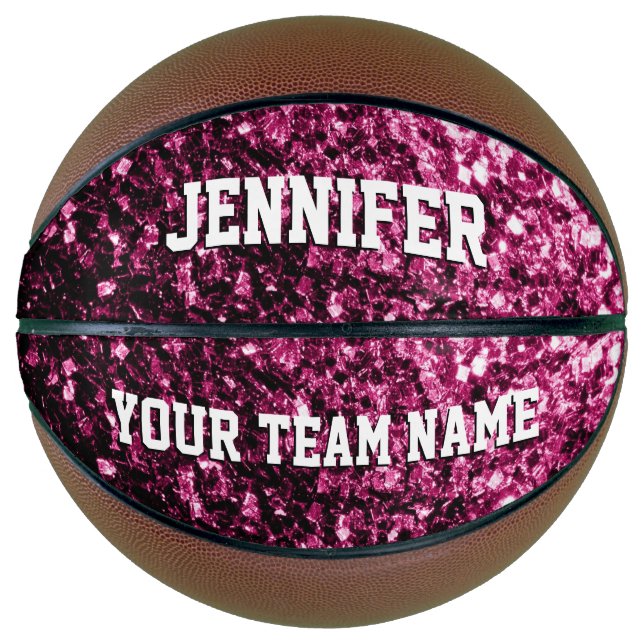 Dark pink glitter sparkles Your name Team Basketball (Front)