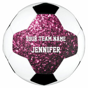 Dark pink glitter sparkles Your name Team Soccer Ball
