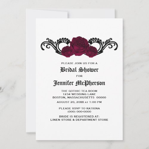 Dark Pink Gothic Swirl Roses Bridal Shower Invite