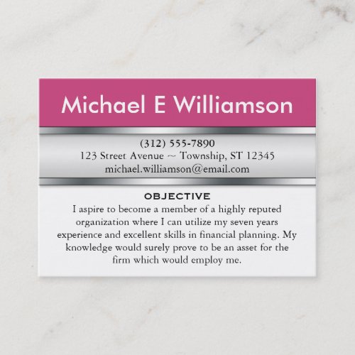 Dark Pink Header RESUME Business Cards