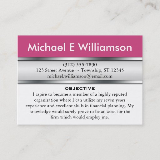 Customizable Dark Pink Header RESUME Business Cards