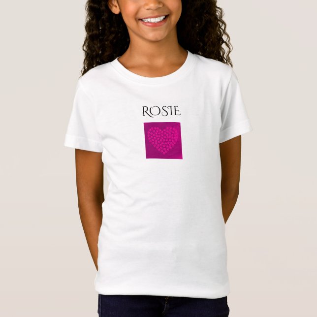 Dark pink heart girl's jersey t-shirt, custom name T-Shirt (Front)