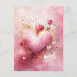 Dark pink Hearts and Glitter Valentine's Greeting Postcard