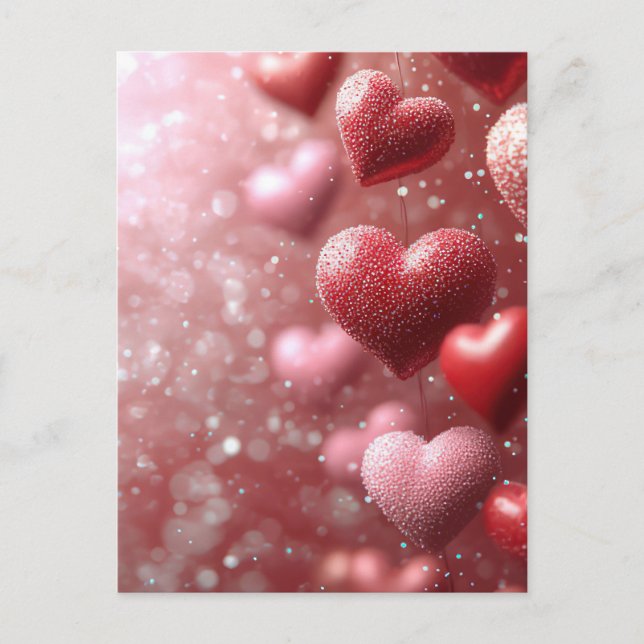 Dark pink Hearts Valentine's Greeting Postcard (Front)