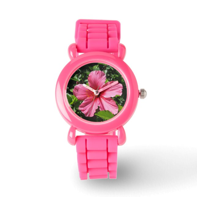 Dark Pink Hibiscus Kids Watch (Front)