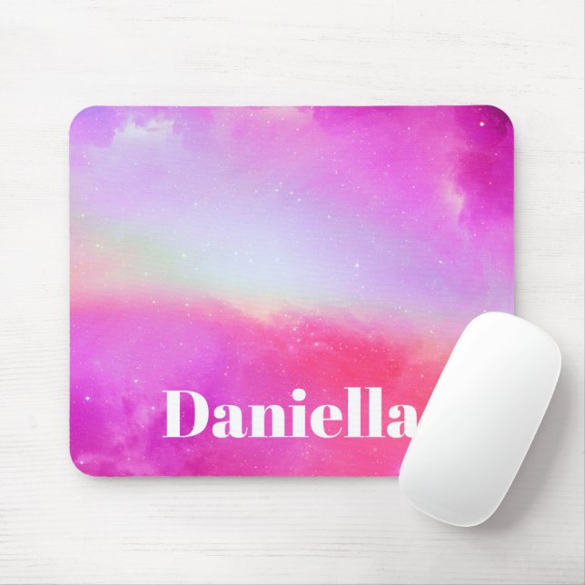 Dark Pink Holographic Sky with Custom Name Mouse Pad (With Mouse)