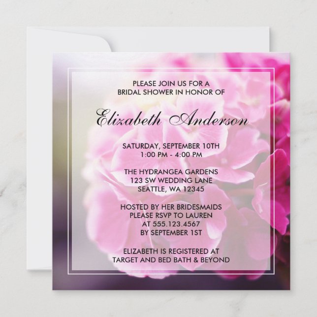 Dark Pink Hydrangea Bridal Shower Invitation (Front)