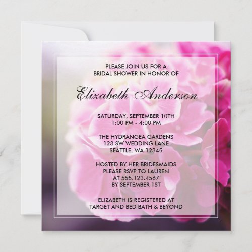 Dark Pink Hydrangea Bridal Shower Personalized Invite