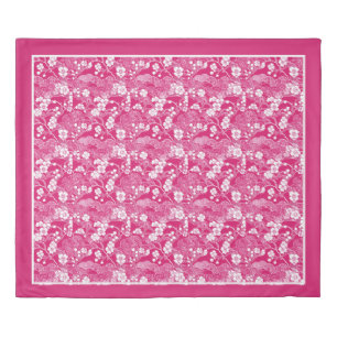 Dark Pink Japanese Chiyogami Blossom Pattern Duvet Cover