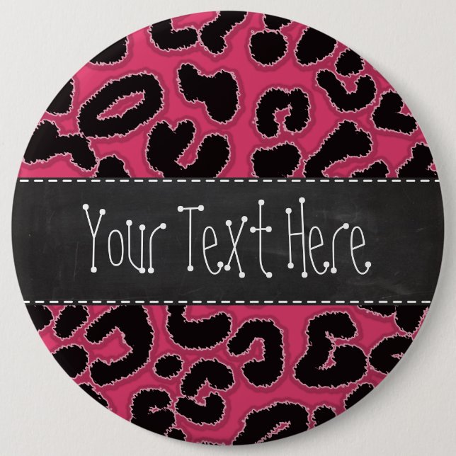 Dark Pink Leopard Animal Print; Chalk look Pinback Button (Front)