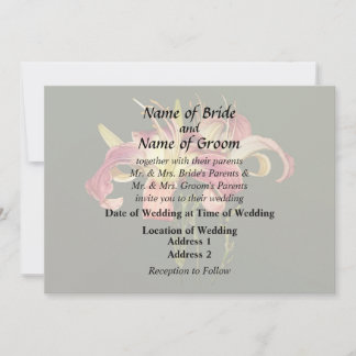 Dark Pink Lilies With Yellow Centers Invitation