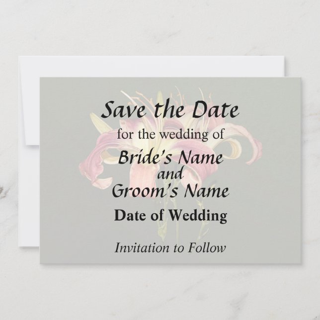 Dark Pink Lilies With Yellow Centers Save The Date (Front)