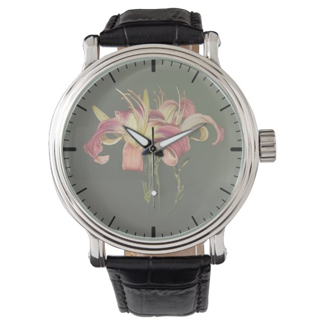 Dark Pink Lilies With Yellow Centers Watch (Front)