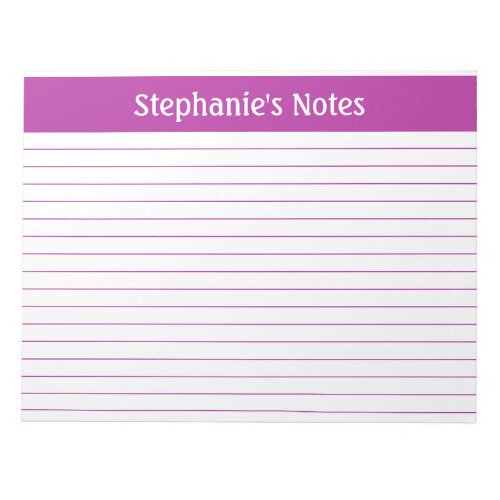 Dark Pink Lined 11 x 85 Landscape Personalized Notepad