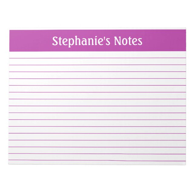 Dark Pink Lined 11 x 8.5 Landscape Personalized Notepad (Front)