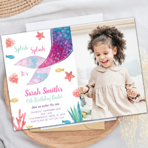 Dark Pink Mermaid Tail Birthday Invitation