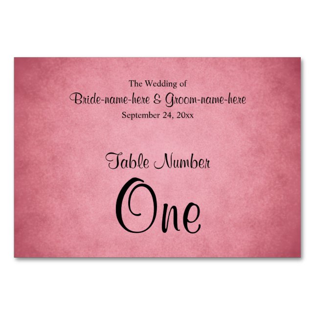 Dark Pink Mottled Pattern Wedding Table Number (Front)
