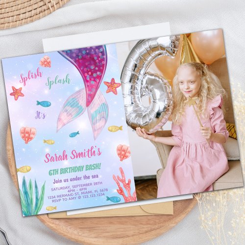 Dark Pink on top mermaid Birthday Invitation photo