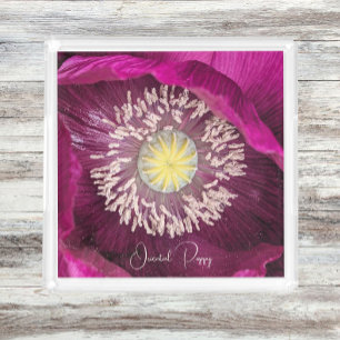 Dark Pink Oriental Poppy Floral Acrylic Tray
