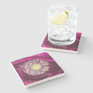 Dark Pink Oriental Poppy Floral Stone Coaster