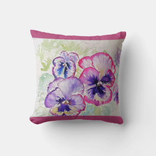 Dark Pink Pansy Watercolour Flower floral Cushion