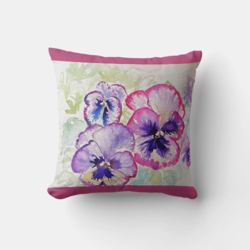Dark Pink Pansy Watercolour Flower floral Cushion