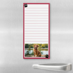 Dark Pink Paw Prints Custom Pet Photo Lined Magnetic Notepad