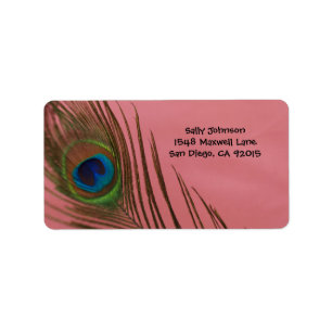 Dark Pink Peacock Feather Address Labels
