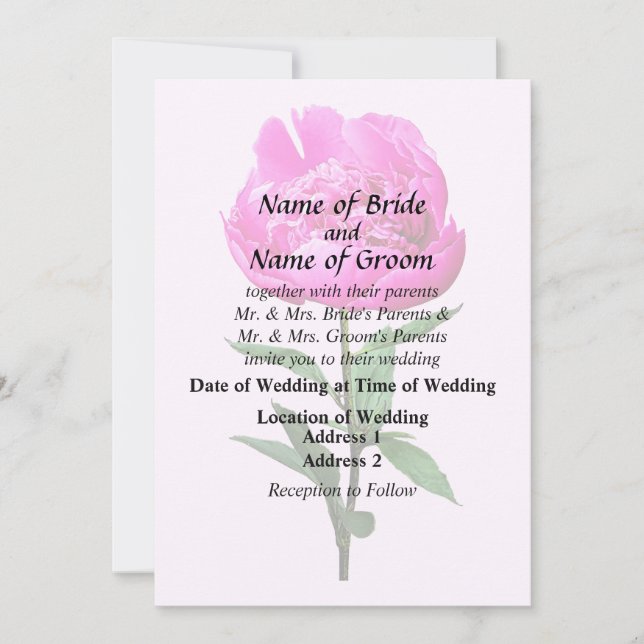 Dark Pink Peony Invitation (Front)