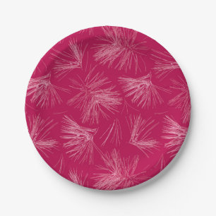 Dark Pink Pine Tree Needles Paper Plates