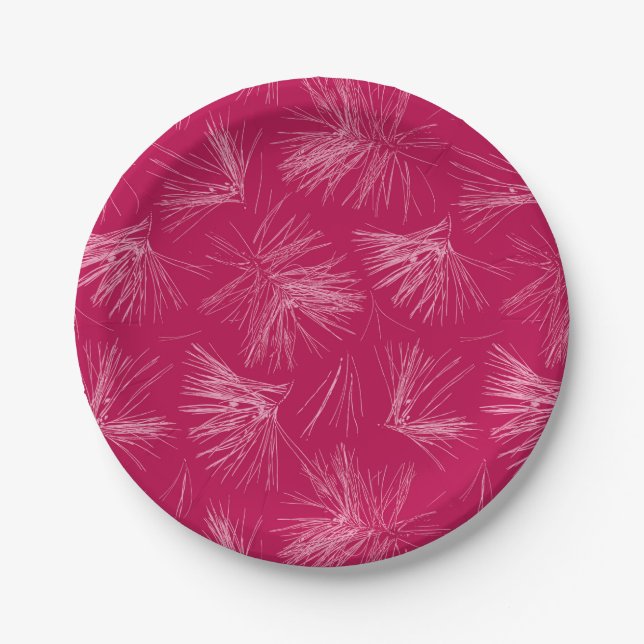 Dark Pink Pine Tree Needles Paper Plates (Front)