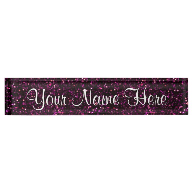 Dark Pink Posh Glitter Desk Name Plate (Front)