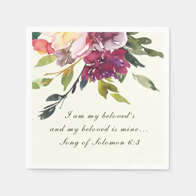 Dark Pink Purple Floral Watercolor Bible Wedding Napkins (Front)