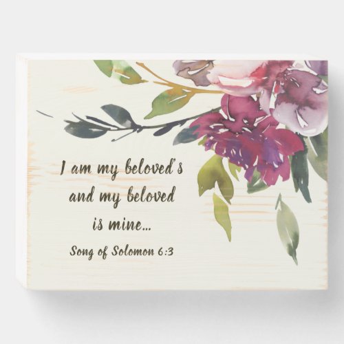 Dark Pink Purple Floral Watercolor Bible Wedding Wooden Box Sign