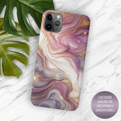 Dark Pink Purple Gold White Marble Art Pattern iPhone 15 Pro Max Case