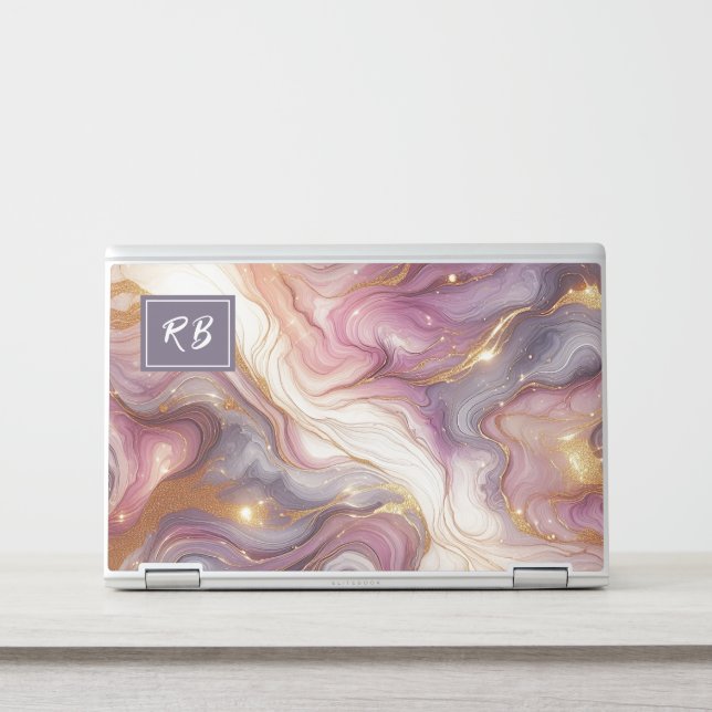 Dark Pink Purple Gold White Marble Art Pattern HP Laptop Skin (Front)
