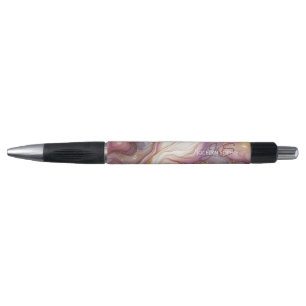 Dark Pink Purple Gold White Marble Art Pattern Pen