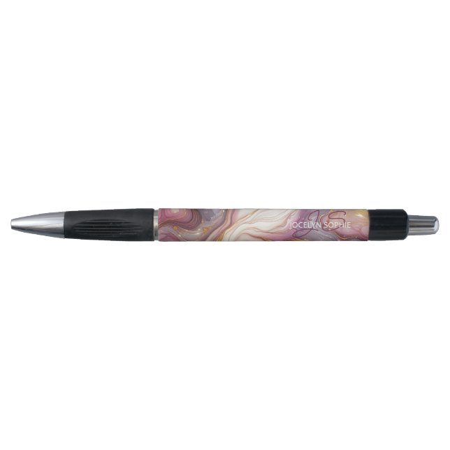 Dark Pink Purple Gold White Marble Art Pattern Pen (Front)