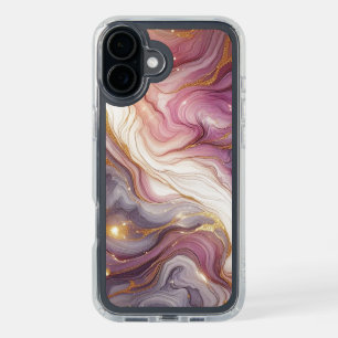 Dark Pink Purple Gold White Marble Art Pattern iPhone 16 Plus Case