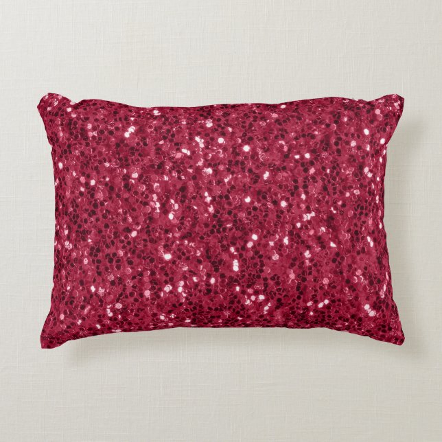 Dark pink red magenta faux sparkles glitters accent pillow (Front)