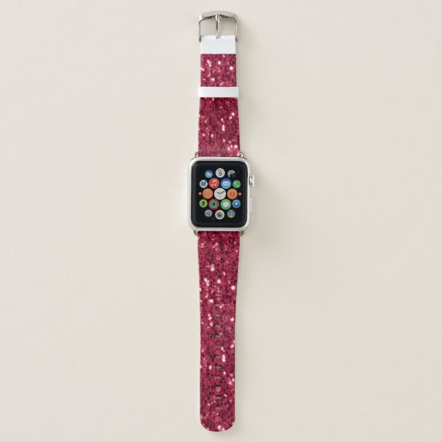 Dark pink red magenta faux sparkles glitters apple watch band (Front)