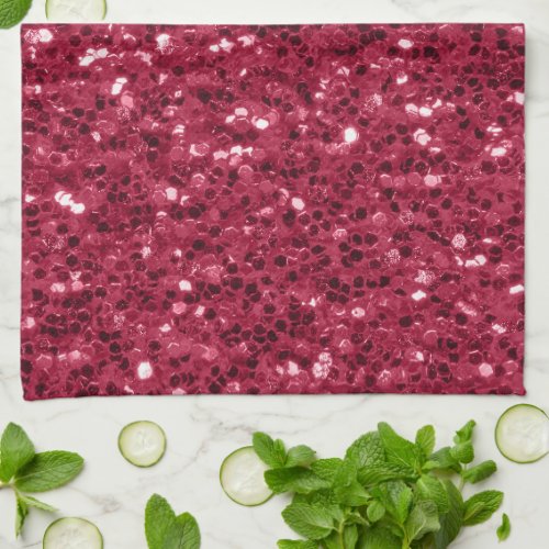 Dark pink red magenta faux sparkles glitters kitchen towel