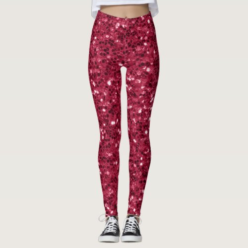 Dark pink red magenta faux sparkles glitters leggings